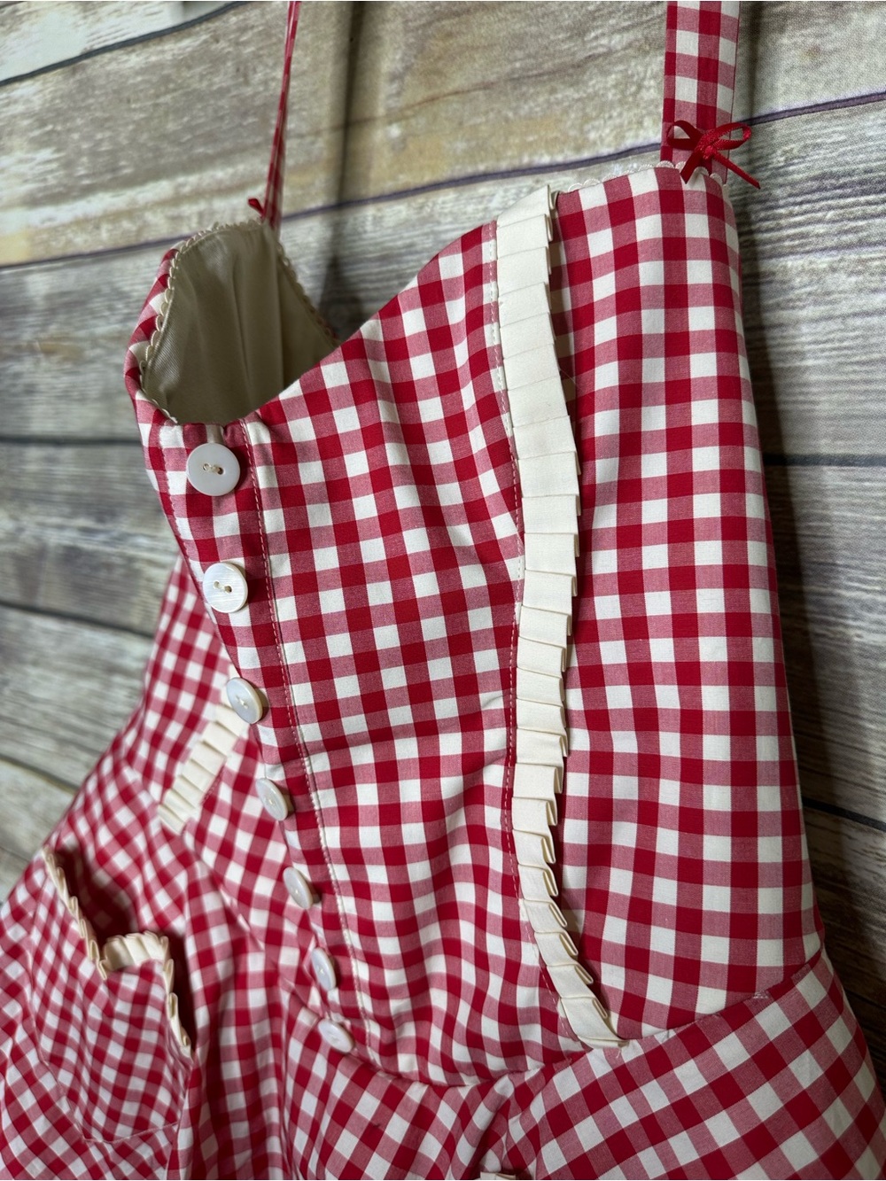 House of CB 'Heidi' Red Gingham Halter Mini Dress size L reg cup size - Picture 8 of 11
